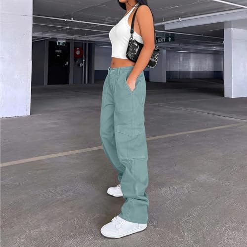 Lepunuo Cargo Pants for Women High Waisted Casual Pants Baggy Stretchy Wide Leg Y2K Streetwear with 6 Pockets