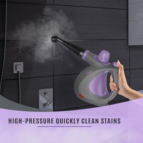 Phueut Pressurized Handheld Multi-Surface Natural Steam Cleaner with 12 pcs Accessories, Multi-Purpose Steamer for Home Use, Steamer for Cleaning Floor, Upholstery, Grout and Car (Purple)
