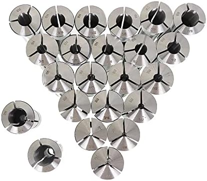 kimllier 23Pcs Mill Collets Set Mill Chuck Holder Kit 1/16-3/4 R8 Collet Set Threaded Internally 7/16-20 R8 Accuracy Round Spring Collet