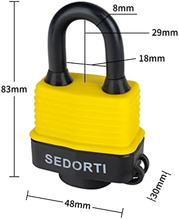 SEDORTI Colored Waterproof Padlocks, Yellow-Covered Laminated Steel Lock, Same Color with Same Key, Keyed Alike Outdoor Locks, Can Be Used as Lockout Tagout Lock, Long Padlocks, Pack of 12
