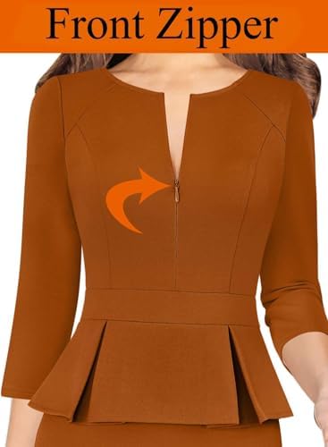 VFSHOW Womens Work Business Office Front Zipper Peplum Church Sheath Dress