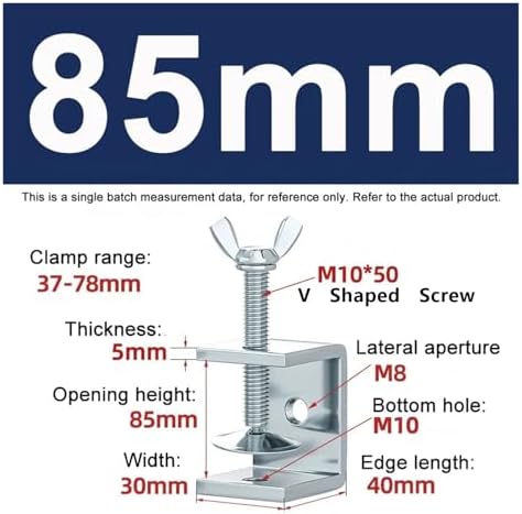 1PCS Galvanized Carbon Steel Tiger Clamp Multiple Shapes Open Height 20-130MM Thickened Material Fixed Fixture Clamping Device(85MM,V Type)