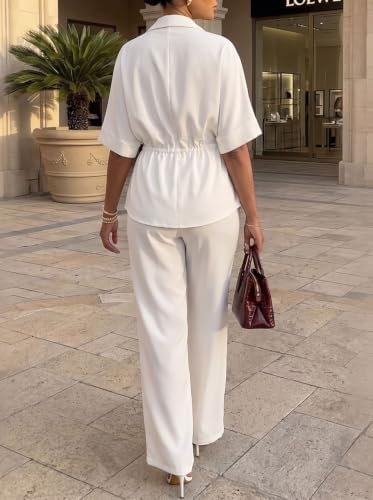 Two Piece Sets for Women Dressy Shirt Top Flared Pants Business Pantsuits