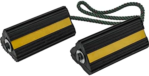 Buyers Products WC24483 Heavy Duty Wheel Chock Set, 4x4x8 Rubber Wheel Chocks with 36 Inch Nylon Rope, Rust & Chemical Proof, Reflective Tape, for Trucks, Utility Vehicles, Ground Support Equipment