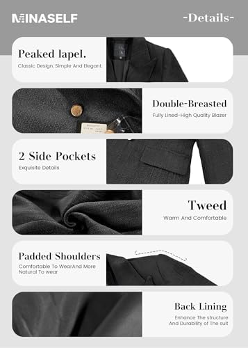 Mina Self 2026 Women's Fall Tweed Blazer Plaid Jacket Business Casual Coat