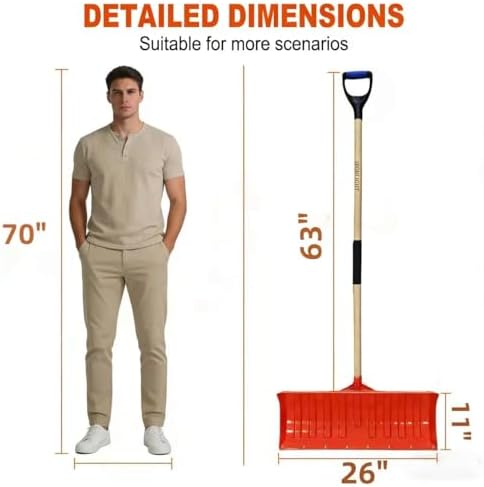 Heavy Duty Winter Snow Shovel, Manual Snow Removal Tool for Driveways, Sidewalks, Outdoor Use