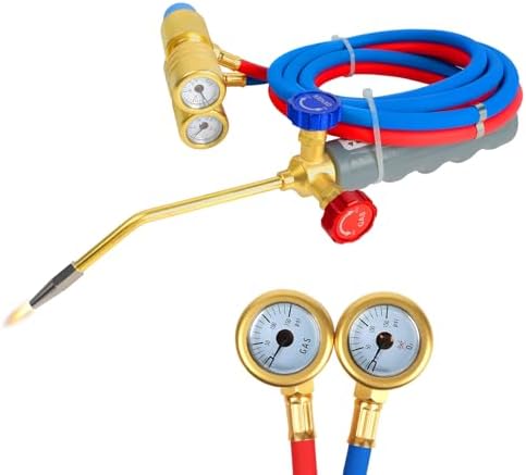 Brazing Torch for MAPP Gas & Propane, Brass & Stainless Steel Welding Torch with Dual Pressure Meters, Propane Cutting Torch for Soldering, Jewelry, HVAC, Glass Blowing