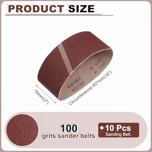 HARFINGTON 3 x 18 Inch Sanding Belts, 10 Pcs 100 Grits Aluminum Oxide