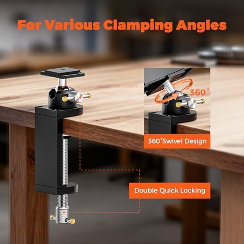 Luvan 360° Rotating Mini Bench Vise Stand, Double Locking Heavy-Duty Table Vise Stand with Enhanced Clamping Force, Adjustable Angle Vise Bracket Table Clamp Stand with Swivel Base for Fractal Vise ﻿