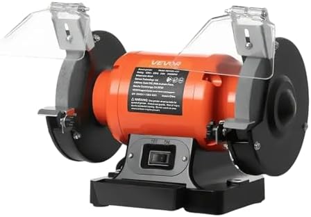 VEVOR Bench Grinder, 6-in Single Speed, 3450RPM High-Speed Table Grinders with 450W 3.8A 3/5Hp Induction Motor, 36/60-Grit Grinding Wheel & Adjustable Eye Shield for Fast Sharpening Grinding