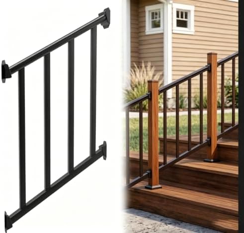 Metty Metal 2Ft W x 36in H Stair Deck Railing Kit, Textured Black AAMA2604 Powder Coat, IBC Certified Guard Rail for Deck Porch Balcony Patio Outdoor