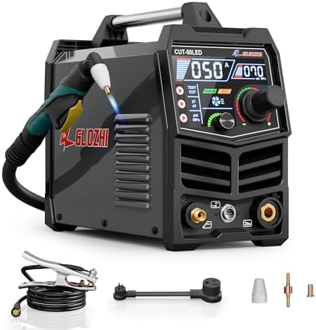 Plasma Cutter, 50Amp 110/220V Dual Voltage IGBT Inverter Plasma Cutting Machine, [Pilot Arc][Large LED Display][Air Sensor] 1/4" Clean Cut 3/4" Max Cut, 2T/4T for Beginners DIY (CUT-50LED)