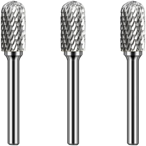 Carbide Burr Set 1/4" Shank SC-3 Die Grinder Bits Tungsten Double Cut Burr Bits (3/8" Cutter Dia X 0.80" Cutter Length) for Die Grinder Kits Metal Grinding Drilling Polishing (3pcs)
