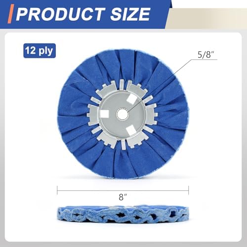 8" Blue Airway Buffing Wheel,5/8'' Arbor Hole,12 Plys/Coarse Polishing for Angle Grinder,2PCS