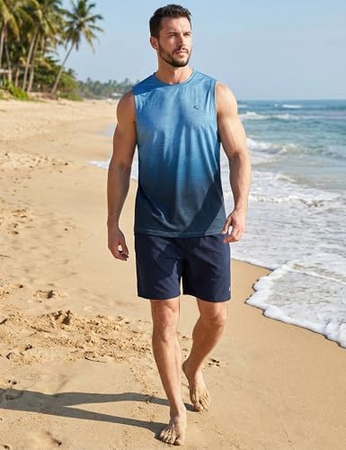 KPSUN Men's Quick Dry Workout Tank Top Summer Beach Shirt | UPF 50+ Sleeveless Gym Muscle Shirt with Hidden Pocket for Keys. Ideal for Gym Training, Outdoor Running, And Beach Workouts