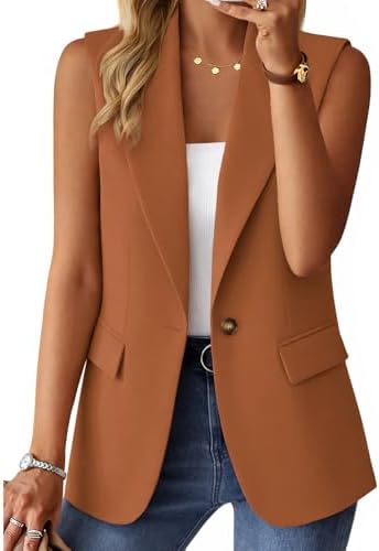 Mina Self Women's Sleeveless Vest Tops Open Front Lightweight Blazer Jacket