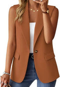 Mina Self Women's Sleeveless Vest Tops Open Front Lightweight Blazer Jacket