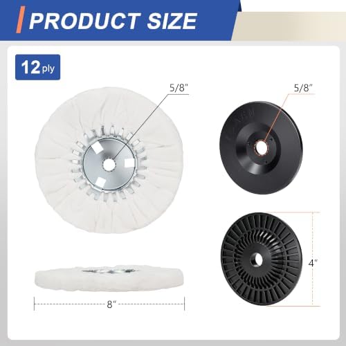 8" Soft Airway Buffing Wheel White Flannel and 4 Inch Airway Flange Kit / 5/8'' Arbor Hole/Finish Polish Step for Angle Grinder - 5 PCS