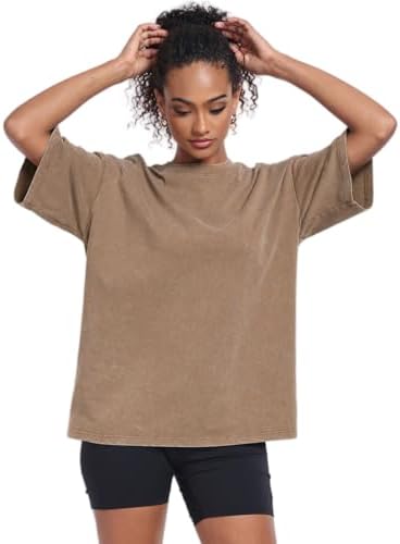 Womens Vintage Oversized T Shirts Acid Washed Baggy Cotton Tee Workout Gym Shirts Boyfriend Short Sleeve Tops