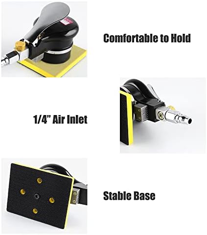 Garosa Mini Air Orbit Sander, Pneumatic Random Finishing Polishing Tool for Woodworking Auto Body ABS Alloy Steel Black 100 x 110 mm 10000 RPM 1 4 Air Inlet