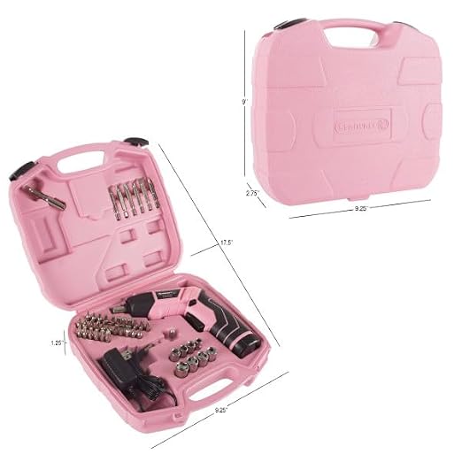 Pivoting Electric Screwdriver - 45-Piece Pink Tool Set - Cordless Power Tool with 3.6V Lithium Battery and LED Flashlights by Stalwart (Pink)
