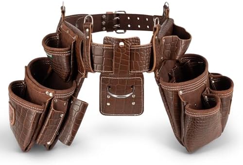 STRONGLAD Premium Embossed Top-Grain Leather, Carpenter Tool Belt - 21-Pocket Framing Tool Belt, Brown-Red Construction Gear with Stainless Steel Hardware