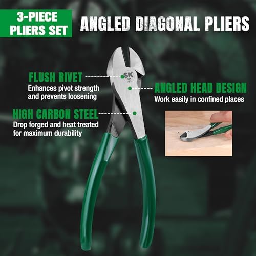 SK Tools USA 3-Piece Pliers Set, High Quality Carbon Steel, Roll-Up Pouch