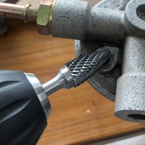 HAUTMEC Tungsten Carbide Rotary Burr Bit YG6, 1/4" Shank Double Cut Die Grinder Bit, Low Vibration Precision Rotary File for Metal Grinding, Engraving & Deburring (12MM Conical), HT0157