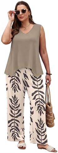WIHOLL Two Piece Sets for Women Dressy Lounge Sets Summer Outfits Cruise Travel Beach Vacation Casual Wide Leg Pants Set