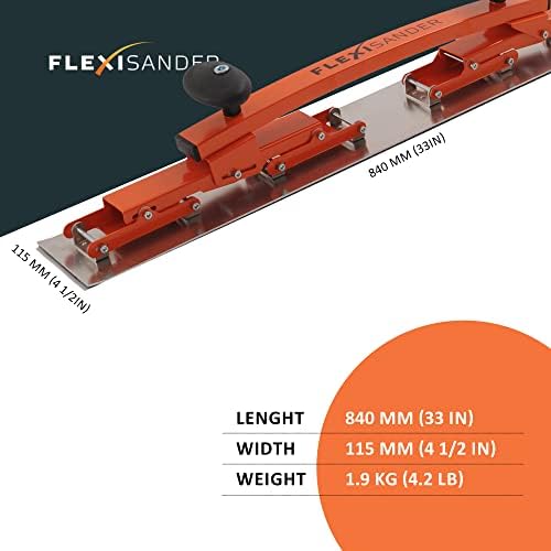 Hand-held flexible sanding board, block Flexisander for sanding curved surfaces with fastening system; vehicle body repairers, shipbuilders, composite and woodworking, cars (33 x 4.5 inches)