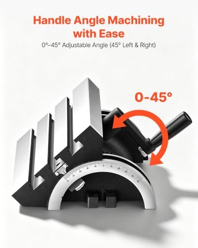VEVOR Rotary Table 7 x 5 in Tilting Milling Table Heavy Duty Cast Iron Body, Robust & Durable, with 0-45 Degree Left & Right Adjustable, Worm Gear, Precision Scale, for Milling Machine, Drill Press