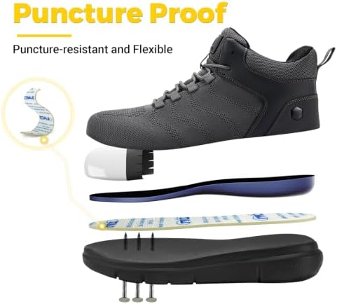 FitVille Extra Wide Work Boots for Men Composite Steel Toe Safety Boots High Top Work Shoes for Men
