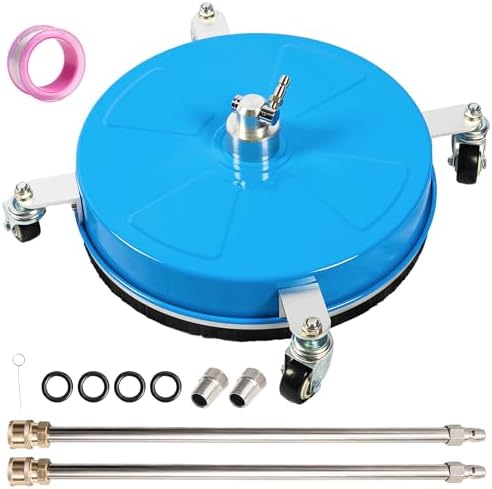 16" Pressure Washer Surface Cleaner with 4 Wheels, Coated Blue Stainless Steel Power Washer Surface Cleaner for Driveway Sidewalk Patio, 1/4" Quick Connector, 2 Extension Wand, 4000 PSI