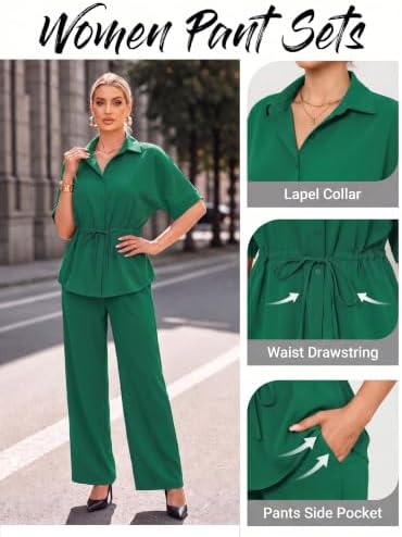 Two Piece Sets for Women Dressy Shirt Top Flared Pants Business Pantsuits