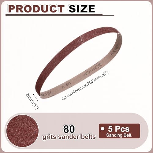 HARFINGTON 1 x 30 Inch Sanding Belts, 5 Pcs 80 Grits Aluminum Oxide
