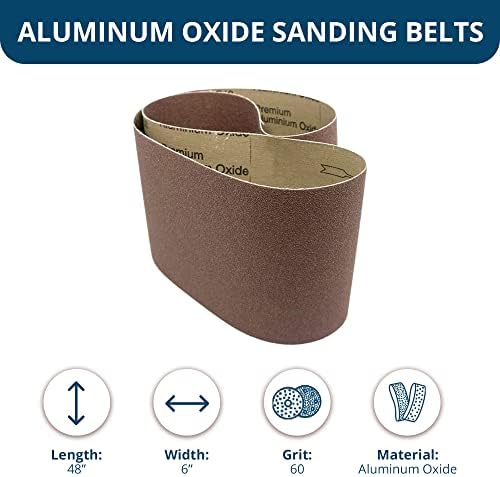 Benchmark Abrasives 6" x 48” Aluminum Oxide Sanding Belts for Grinding Deburring Polishing Rust Removal on Metal, Stainless Steel, and Carbon Steel, Use with Belt Disc Sander (2 Pack) - (60 Grit)