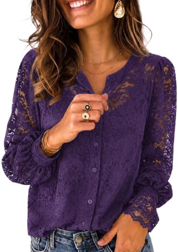 Zeagoo Long Sleeve Shirts for Women Lace Top Button Up Blouse Dressy Casual