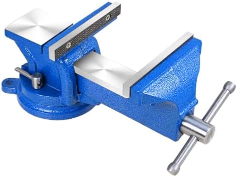 Bench Vise Heavy Duty 5-Inch, 360° Swivel Base with Anvil Clamp Cast Steel,Table Clamp Woodworking Vice,Multipurpose Workbenchw for Drilling, Pipe Cutting,Woodworking-Blue