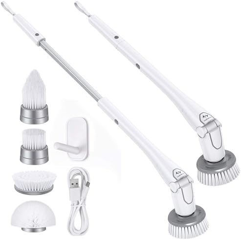 Tilswall Cordless Electric Spin Scrubber - IPX7 Waterproof Cleaning Brush with 180Min Runtime & 43" Extendable Handle, Ideal Gift for Home/Bathroom/Car (Includes 4 Brush Heads)