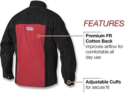 Lincoln Electric Heavy Duty Leather Welding Jacket | Ideal for High Amperage or Out of Position Welding | XXXL | K2989-XXXL, Black/Red