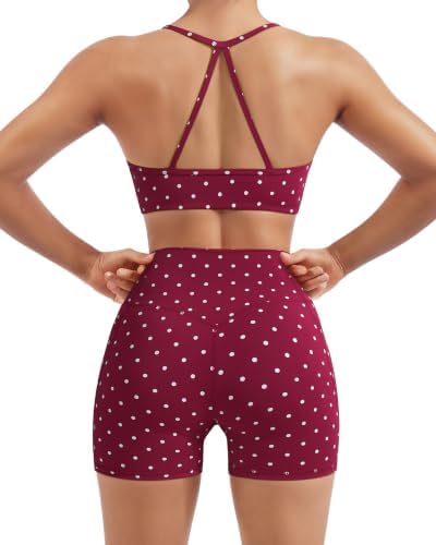 SUUKSESS Women 2 Piece Workout Sets Padded Halter Sports Bras High Waisted Biker Shorts with Pockets