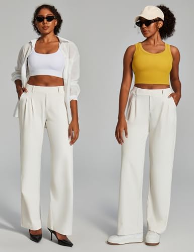 Heathyoga Womens Dress Pants Pull On Stretchy Work Pants Wide Leg Trousers