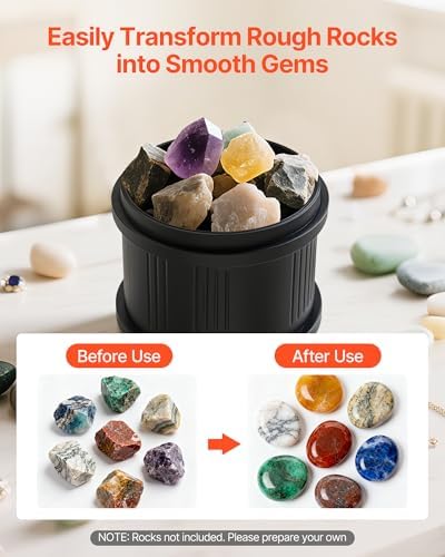 VEVOR Rock Tumbler Kit, 8 lbs Rock Polishing Kit, 4 Speed Settings 9-Day Polishing Timer Stone Polishing Kit, Double Barrel Rock Polisher with Adapter, Rock Polisher for Adults and Kids