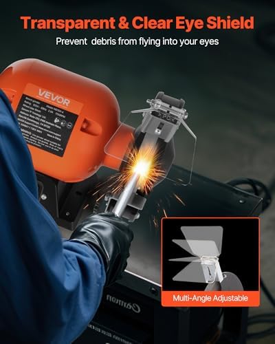 VEVOR Bench Grinder, 6-inch Single Speed Bench Grinder, 1750RPM Low-Speed Table Grinders with 250W 2A Induction Motor, 36/60-Grit Grinding Wheels & Adjustable Tool Rest for Precise Sharpening Grinding