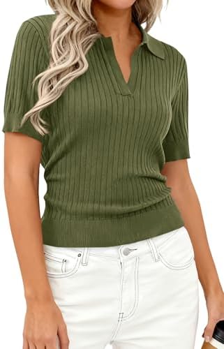 PRETTYGARDEN Women's Short Sleeve Sweater Polo Shirts