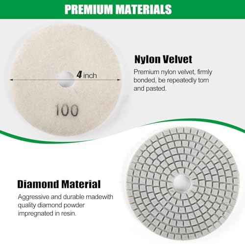 WORKEASE 4 Inch Diamond Polishing Pads Wet/Dry 12PCS, 100 Grit Diamond Sanding Pad, Granite Stone Concrete Marble Rock Countertop Quartz Polish Pad