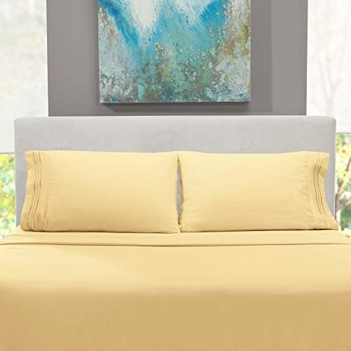 Hearth & Harbor Twin Size Sheets - 3 Piece Bed Sheet Set, Hotel Luxury Double Brushed Bed Sheets - Extra Soft Bedding Sheets & Pillowcases, Twin, Vanilla