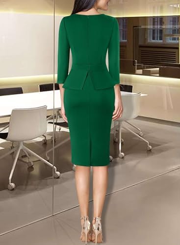 VFSHOW Womens Work Business Office Front Zipper Peplum Church Sheath Dress