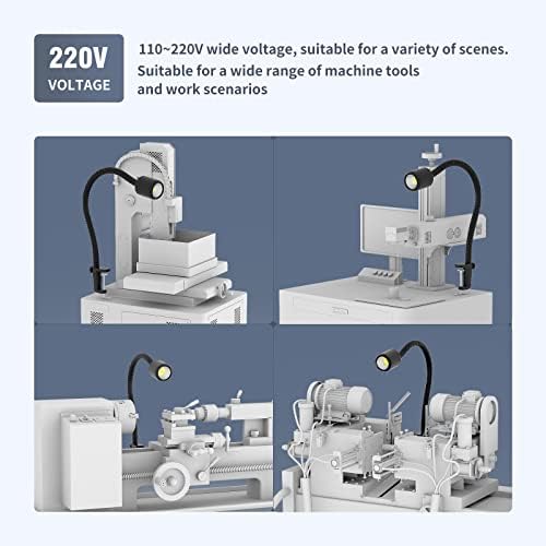 Led Machine Light,Lathe Light Flexible IP66 Waterproof 800 Lumens 110V-220V with Horse Mouth Clamp Base for Lathe Machine,Workbench, Industrial Lighting