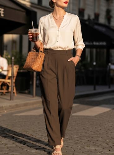 EVALESS Womens Wide Leg Barrel Pants with Pockets